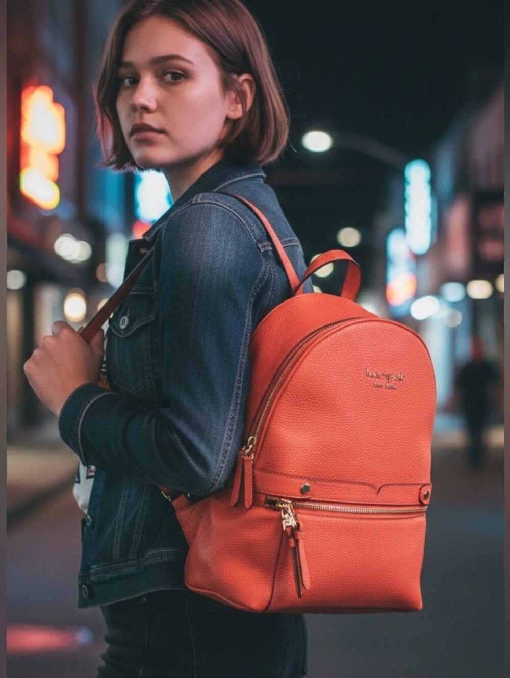 Kate Spade Day Pack Medium Backpack Pebble Leather Peach Melba